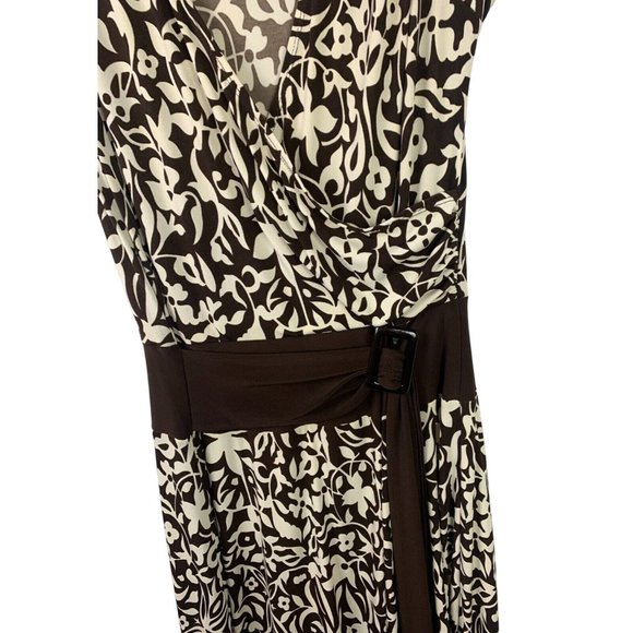 PERCEPTIONS NEW YORK Size 12 Brown Floral Wrap STRETCH DRESS SHORT SLEEVES Belt - Picture 5 of 7